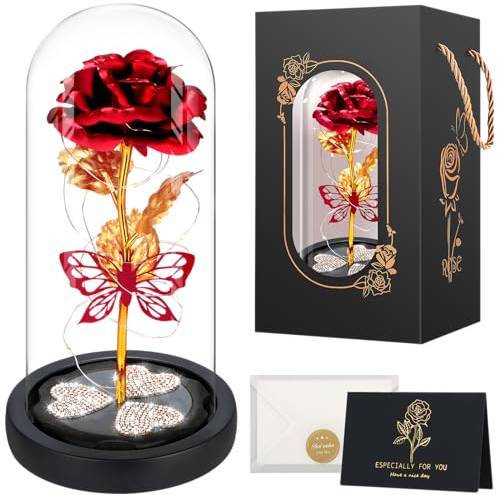 Ewige Rose im Glas mit LED-Lichtern, das schöne und das ewige Rosen-Kit, Geschenke für Mama, konservierte künstliche Blumen, Geschenke für Frauen zum Muttertag und Valentinstag