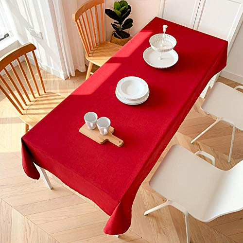XQSSB Mantel Mesa Rectangular Impermeable Cubremesa Algodón Lino Color Liso para de Hogar Picnic del Hotel Tienda de Café Rojo 130 × 240cm