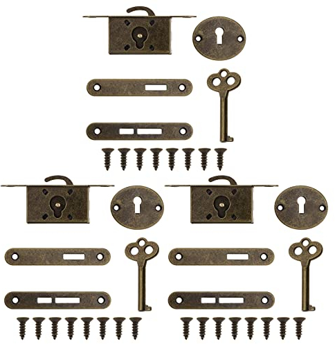ECSiNG 3 Set Serratura Per Armadietto Lucchetto Per Portagioie Decorativo Squisito Con Chiavi E Viti Scatola Di Legno Vintage Serratura Per Mobili Scatola Piccola Serratura Bronzo Antico