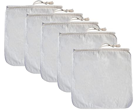 Nut Milk Bag Reusable, Cheesecloth Bags, Cotton Cloth Bags Strainer for Straining Almond/Soy Milk Greek Yogurt Strainer Milk Nut Bag Cold Brew Coffee Tea Beer Juice Fine Cheese Cloth 5PCS 12x12Inch
