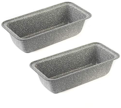 Salter COMBO-3854 Marblestone 27 cm Loaf Tin – Set of 2 Non-Stick Baking Tins, Carbon Steel Bakeware, Rectangular Bread Pan, Easy to Clean, Oven Safe Up to 220°C/Gas Mark 7, Strong and Durable, Grey