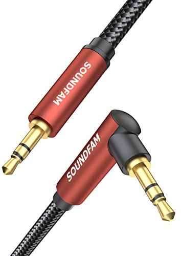 SOUNDFAM Aux Kabel 3M, 3,5mm Klinkenkabel 90 Grad Aux Kabel Winkelstecker Stereo Audio Klinkenkabel für Auto, Smartphone, TV, Lautsprecher