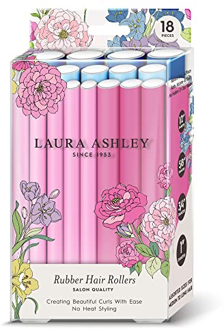 Laura Ashley Flexi Rods Foam Hair Rollers 18 pcs 1/2, 5/8, 3/4, 1 Professional Salon Quality Rubber Hair Rollers for Long, Medium and Short Hair Assorted Colors