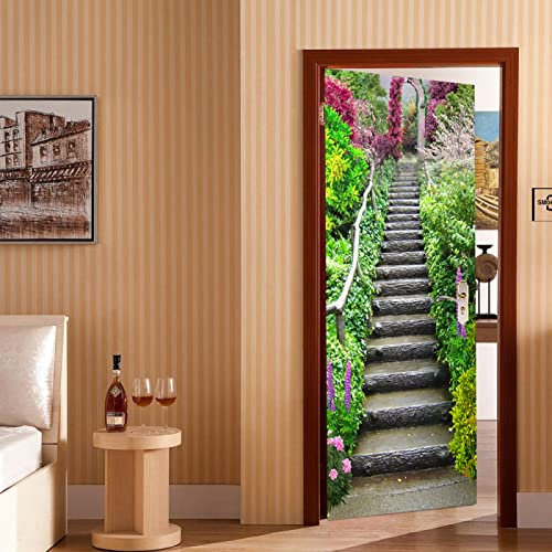 Türaufkleber Schwarze Treppe Türtapete Selbstklebend Türposter Kinderzimmer Fototapete Türfolie Poster Tapete Türaufkleber 3D Decoration Aufkleber PVC Selbstklebend B90 x H200cm