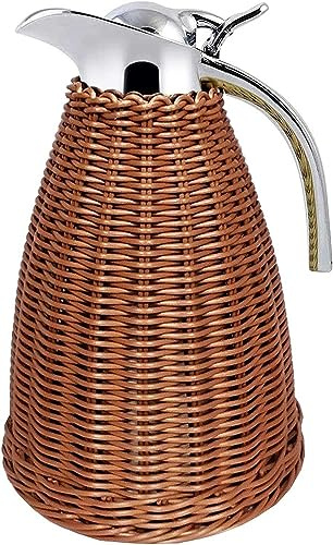 Jarra térmica para café de Acero Inoxidable de 1,5 l/51 oz, Calor de 12 Horas y retención de frío de 24 Horas, Cuerpo de ratán Tejido, Jarra Termo De Café con Aislamiento