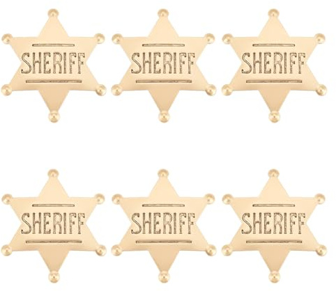 FINGERINSPIRE 6 Stück Western Sheriff Abzeichen Metall Hexagramm Sheriff Brosche 59x67mm Goldener Stern mit Wort Sheriff Pin Vintage Anstecknadel für Kostüm Retro Brustnadel für Cosplay