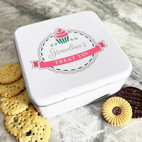 Personalised Square Cup Biscuit Baking Treats Sweets Cake Grandmas Treat Tin Personalised Gift | Custom Gift | Personalized Tin | Cake, Biscuit & Treat Tins | Gift For Her | Gift For Him