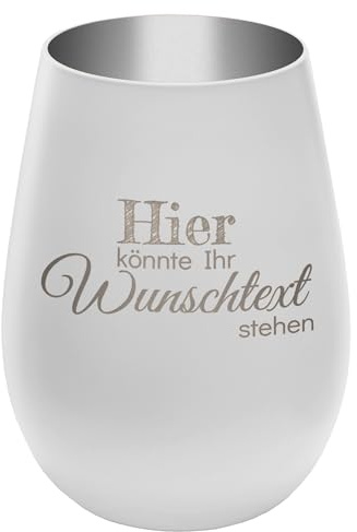 Personalisierbares Windlicht mit frei gestaltbarem Wunschtext - Weiß/Silber - wähle selbst Größe, Schriftart und Position des Textes aus - Höhe 12 cm - Kristall Glas Teelichthalter mit Gravur
