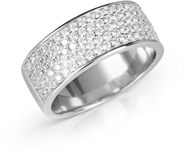 Diamond Treats Ring aus Sterlingsilber für Damen und Mädchen, stilvoller Ring aus Zirkonia, Ringe aus 925er-Sterling Silber für Frauen mit Zirkonia-Steinen, breiter Bandring mit Geschenkbox