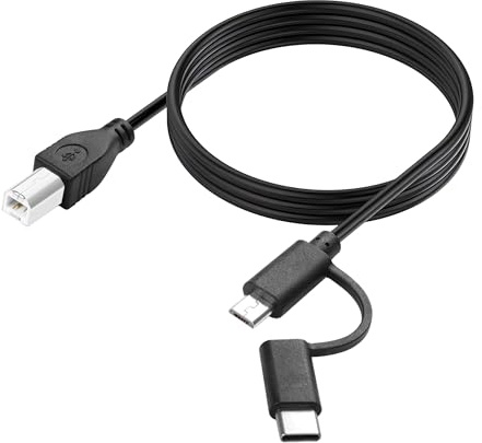 YACSEJAO 2-in-1 USB-Druckerkabel 6.6FT Micro USB 2.0 + Typ C zu USB B Druckerkabel für Computer, Scanner, elektrische Keyboards, Digitalpiano, MIDI-Controller und mehr