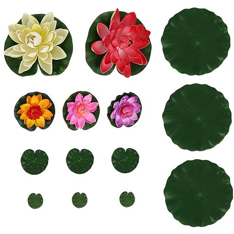 Cabilock 14stücke Teiliges Künstliche Wasserlilien Mit Blättern Lebensechte Lotus-Dekoration Für Teich Aquarium Garten Und Hochzeiten Umweltfreundliche Dekoration