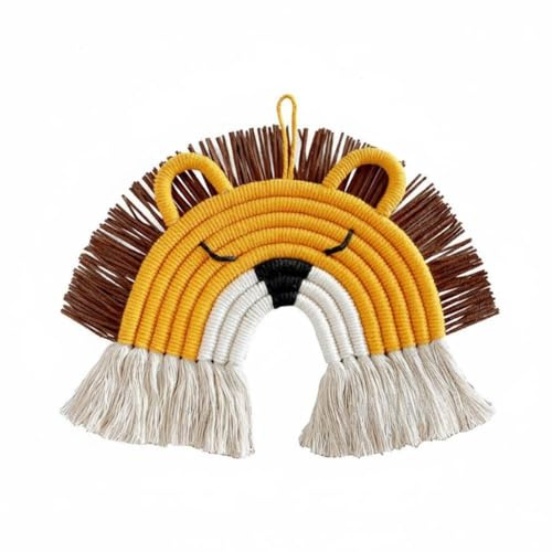 JISADER Decorazione Murale macramè con Motivo Floreale per la Camera dei Bambini, Tessuto Intrecciato per la Scuola, Ornamento Delicato con Frange, Leone Giallo