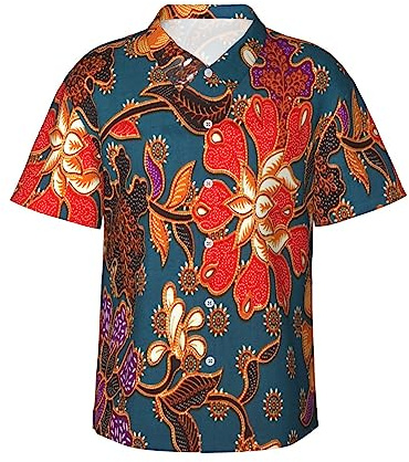 Melbrakin Chemise hawaïenne à Manches Courtes pour Hommes Batik malaisien et indonésien