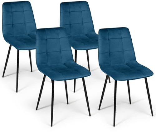 IDMarket - Lot de 4 chaises Mila en Velours Bleu pour Salle à Manger