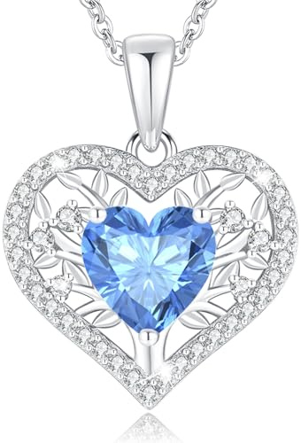 LAVUMO Halskette Damen Lebensbaum Herz Kette Geburtsstein Schmuck Damen | Halsketten Geburtstagsgeschenk Valentinstag Muttertags Weihnachten Geburtstag für Frauen Freundin Sie mama