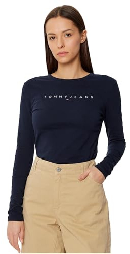 Tommy Jeans Tjw Slim Linear Tee LS Ext Dw0Dw19434, Maglietta a Maniche Lunghe, Donna, Blu (Dark Night Navy), XL