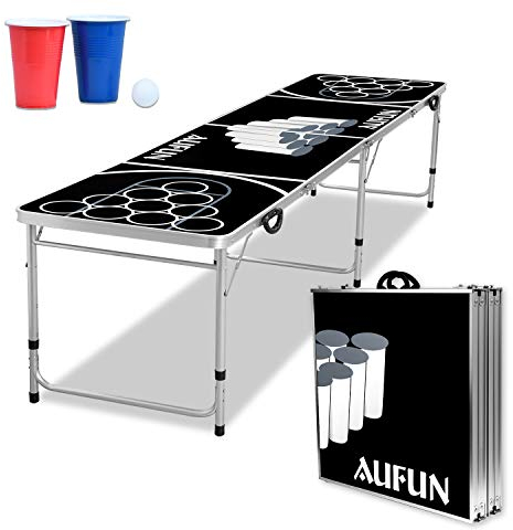 TANYEAR Beer Pong Tisch Set Bierpongtisch Höhenverstellbar Klappbarer Table für Wurfspiele Partyspiele Trinkspiele inkl. 5 Bälle und 100 Bechern Bierpong Tische Set
