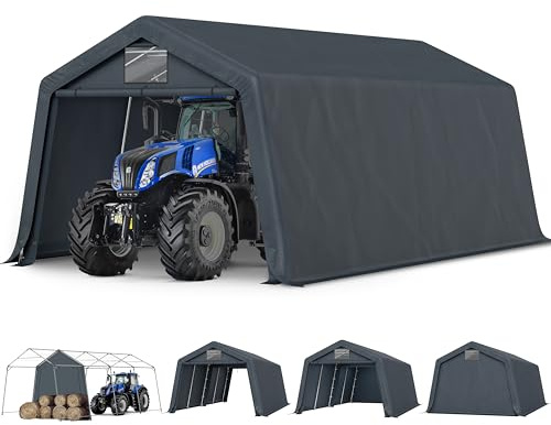 HERA'S PALACE 13x22ft Carport Heavy Duty Storage Shed Outdoor Anti-Snow Portable Canopy Shelter with Doors Garage Tent for Utv Boat Truck Motorcycle