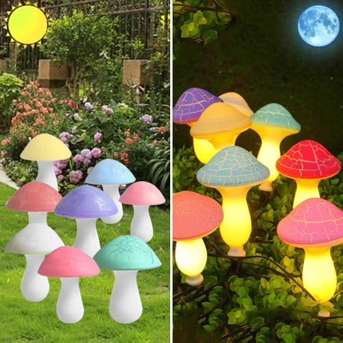 YZYOE 8 Pack LED Outdoor Solar Ground Plug-in 8-Color Mushroom Lights, Waterproof Solar Courtyard Decoration Cute Mushroom Light, with 2 Lighting Modes.