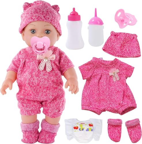 Puppenkleidung 35-43 cm, Kleidung Outfits für Baby Puppen, Baby Puppe Kleidung mit Baby Langarm Bodys, Mantel, Socken, Magische Flasche, Schnuller und Windel, Baby Puppe Zubehör für Kinder ab 3 Jahren