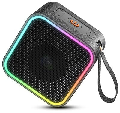 Bluetooth Lautsprecher, Tragbar Musikbox Bluetooth 5.3 Box mit 10 Stunden Spielzeit, Stereo Sound Bluetooth Speaker mit Bässen und Bunten Licht, USB C ladekabel, IPX6 Wasserdicht für Zuhause, Garten