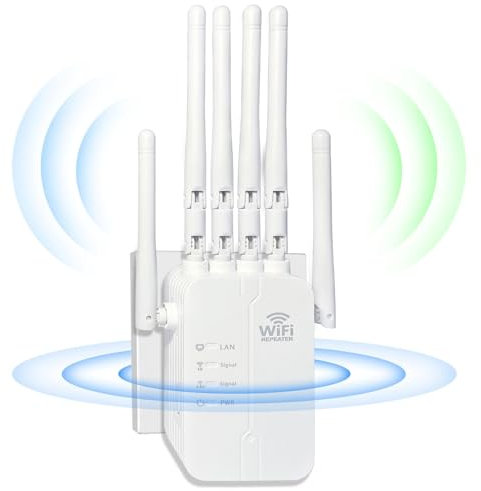 Ripetitore WiFi Potente Per Casa,Amplificatore WiFi 2.4GHz 300Mbps,dispone di 6 potenti antenne penetranti a parete,Porta LAN,compatibile con tutti i box di rete