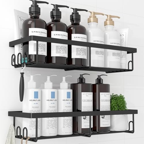 Kitsure Duschablage ohne Bohren, Badregal aus Edelstahl, X-Large, Schwarz | 2 rostfreie Duschablagen, schnell trocknendes Badregal mit großer Kapazität, langlebige Shampoo-Halterung für die Dusche