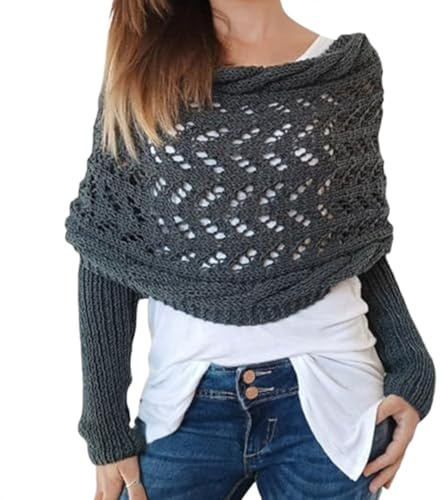 SVCEQZE 260 x 37 cm, gemütlicher Ärmel-Schal, Strickschal mit Ärmeln, Pullover, Schal, multifunktionaler Strickschal, Bohemian-Häkeltuch, Umhang, langärmeliger Schal für Damen