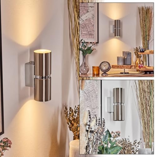 HOFSTEIN Wandleuchte Ordal, Wandlampe aus Metall in Nickel-matt/Chromfarben, moderne Leuchte mit Lichteffekt an der Wand, G10, Wohnzimmer, Schlafzimmer, Küche, Flur, Treppenhaus