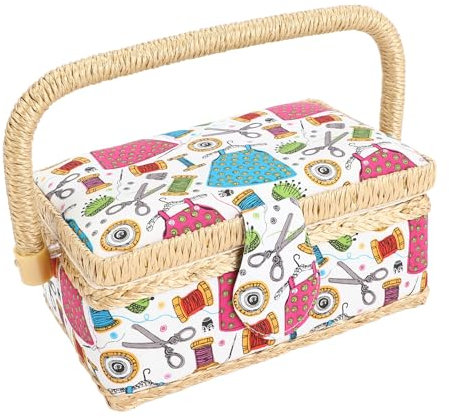Näh-Organizer-Box, Stoff-Nähkorb, Große Vintage-Näh-Aufbewahrungsbox, Bastelwerkzeug-Aufbewahrungsbox mit Abnehmbarer Kunststoffschale für Große Nähutensilien und Bastelarbeiten