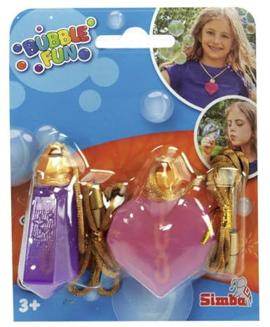Simba Toys Bubble Fun Seifenblasen‑Ketten Doppelset – 2X 15 ml Spezial‑Lauge mit 60 cm Ketten, Herz‑ und Kristall‑Anhänger – handliches Outdoor‑Spielzeug ab 3 Jahren Puste‑Spaß