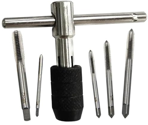 Tap Wrench Set, Maschine Screw Tap Kit, Maschinenschrauben-Set, Maschinenschrauben-Set mit verstellbarem T-Griff für Metallarbeiten und Holzbohren, Ratcheting T-Handle Tap Wrench Set für Metall