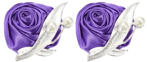sourcing map 2 Stück Boutonniere für Männer/Frauen, dunkelviolett, Bräutigam, Ansteckblume mit Befestigungsstift, für Hochzeitsdekoration, Zeremonie, Abschlussball, Heimkehr