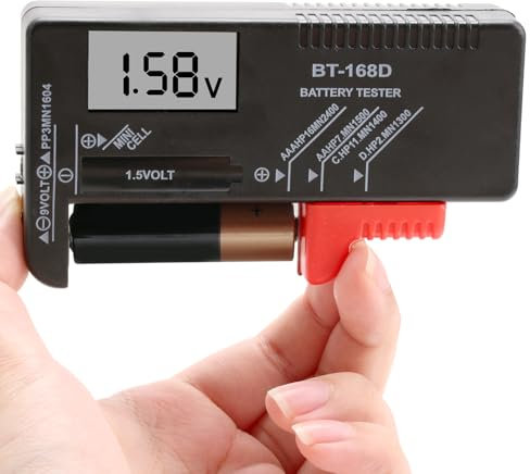 Digital Battery Tester Universal Household Battery Checker for AA AAA C D 9V 1.5V Button Cell Batteries,LCD Digital Battery Tester Volt Checker Multi Size (Model: BT-168D)