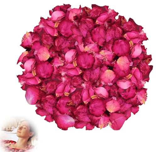 120g Rosenblätter Getrocknet, Rosenblätter deko, 1 Packungen Blütenkonfetti Hochzeit,Geeignet für Körperbad Spa,HochzeitKonfetti, Geburtstagsantragsfeiern, DIY Handwerk Zubehör,Dekoration,Rose Pink
