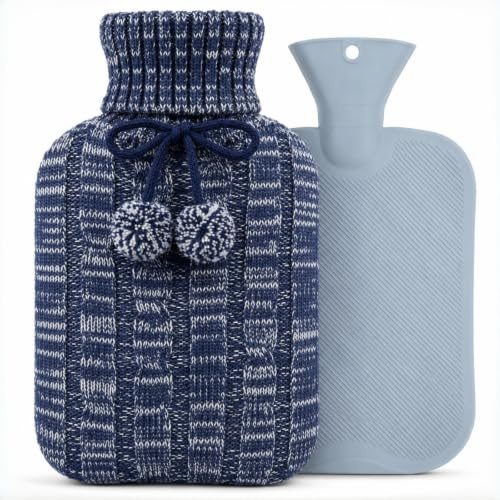 OliviaLiving Wärmflasche mit Strickbezug, 2L Wärmbeutel zur Schmerzlinderung, Menstruationskrämpfe, Wärme- und Kältekompresse, Hand- & Fußwärmer, Bettwärmer, Wärmflasche Wassersack