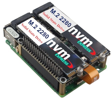 ZDE ZP519 PCIe to Dual M.2 HAT Key M NVMe SSD Shield PCIe Peripheral Board Solid State Drive Adapter Board for Raspberry Pi 5 Support M.2 NVMe SSD 2230 2242 2260 2280 | PCIe Peripheral Board, Solid State Drive Adapter Board, Support M.2 NVMe SSD 2230 2242 2260 2280