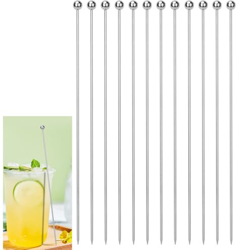12PCS Cocktail Picks, Reusable Metal Toothpick, Stainless Steel Cocktail Toothpick, Martini Skewer, Bloody Mary Skewer for Olive Appetizer Fruit (8 inch)