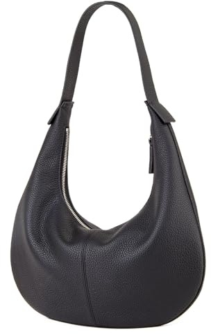 DONNAIN Hobo Bag Leder, Lederhandtasche Damen Echtleder, stylisch Halbmond Tasche, Shopper Leder, Ledertasche Damen Echtleder, Bags for women, Beuteltasche, Schwarz