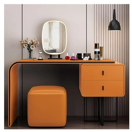 Tavolo Trucco Set da toeletta moderno e di lusso con specchio e sgabello, tavolo da trucco for la casa, tavolo da toeletta for mobili for camera da letto for ragazze Toilette con specchio(Orange,100cm