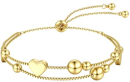 Dochais Armband Damen Gold Silber 14K Gold Armkette Damen Silber Freundschaftsarmband Herz/Stern personalisiertes Personalisiertes Armbänder Golden Geschenk für Frauen Mädchen
