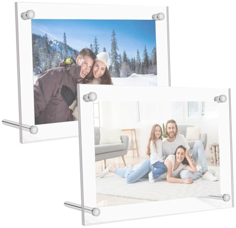 YNNHUDEEP 2 Stück Acryl bilderrahmen set,rahmenloser bilderrahmen a5,Klare Moderne Rahmenlose Fotorahmen,Bilderrahmen Beidseitig Sichtbar für Familienfotos, Hochzeitsfotos und Heimdekoration
