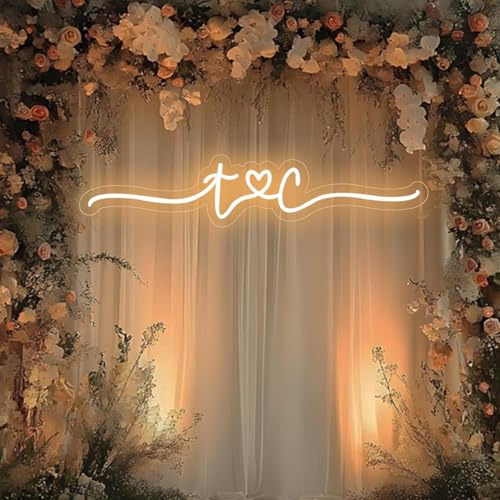Personalisiertes minimalistisches Neon Hochzeitsschild mit Initialen & Herz - LED Liebeslicht für Feier, Jubiläum, Verlobung - Dimmbar