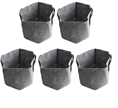 Eawfgtuw Lot de 5 sacs de culture ronds en tissu pour une ventilation et un drainage optimaux de la zone racinaire, gris, matériau en feutre non tissé (10 litres)