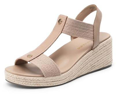 DREAM PAIRS Women's Wedge Sandals Open Toe Espadrilles Sandals Comfortable Dress Casual T-strap Platform Wedges with Arch Support for Walking Beach Summer Shoes,Size 8,Nude,SDWS26006W