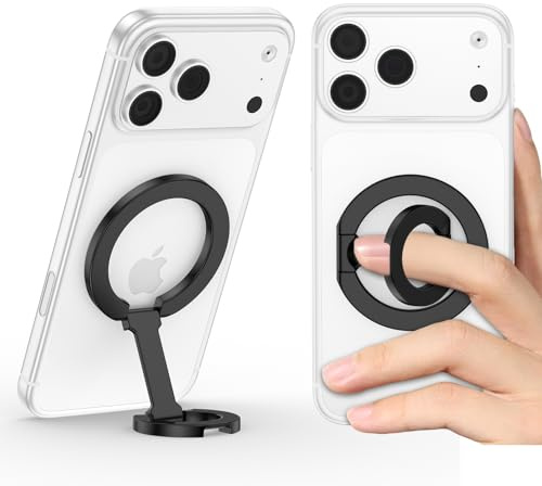 Phone Ring Holder for MagSafe Phone Grip iPhone 17 16 15 Ring Holder | Magnetic Cell Phone Grip Magnetic Finger Ring Phone Kickstand Ring Stand for Magsafe Case Holder Mag Ring Car Mounts, Black