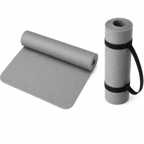 GOOGO Esterilla de yoga antideslizante gruesa 183×61 cm, colchoneta fitness de caucho TPE para yoga, pilates, estiramientos y entrenamiento en casa (gris)