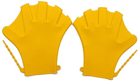 1 par simhandskar med simhud, vattentäthetshandskar for träning, silikon, simning, dykhandske, simträningsvantar(Giallo)