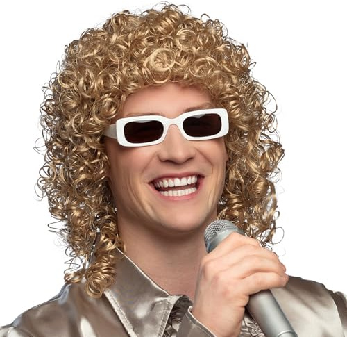 Boland 86404 - Perruque adulte chanteur avec lunettes, cheveux synthétiques bouclés, coiffure, lunettes de fête, rock star, déguisement, carnaval, fête à thème
