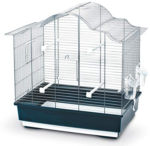Kerbl Vogelkäfig Gabbia Sophia (L x B x H 55,5 x 33,5 x 56,5 cm, Farbe dunkelblau, mit Stangen und Näpfen) 82914